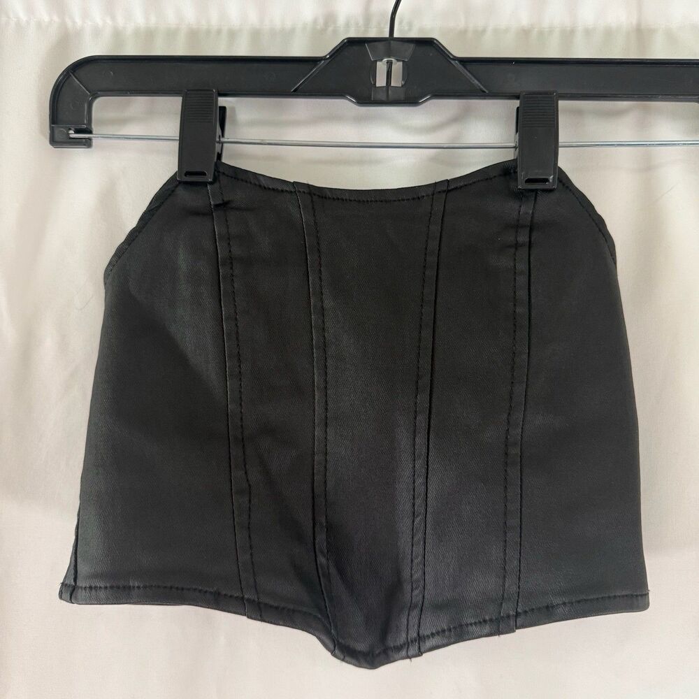 edikted Faux Leather Crop Top Women's Small Black Button Back Stretch Strapless